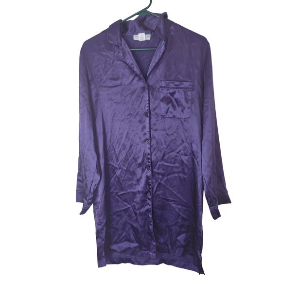 Vintage Morgan Taylor Intimates Purple Satin Sleep Shirt Medium Classic - Picture 1 of 4